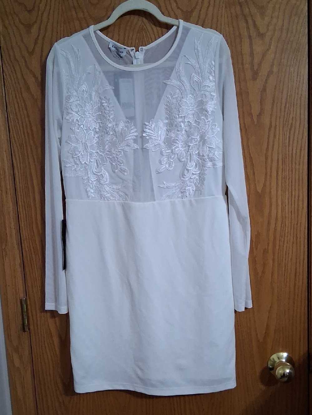 bebe white illusion dress, size XL